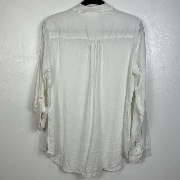 Soma WKND Relaxed Fit Linen Button Down Shirt In Optic White Size M - Picture 6 of 10